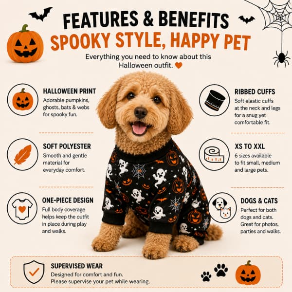 Halloween Dog Outfit – Pumpkin & Ghost Pet Onesie