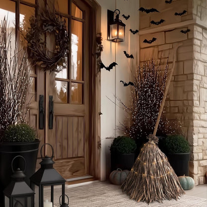 Halloween Decorations - Fall Decor for Home - 5.5 Ft Giant Light-Up Witches Broom - Rustic Farmhouse Decoration for Indoor Outdoor Front Door Porch