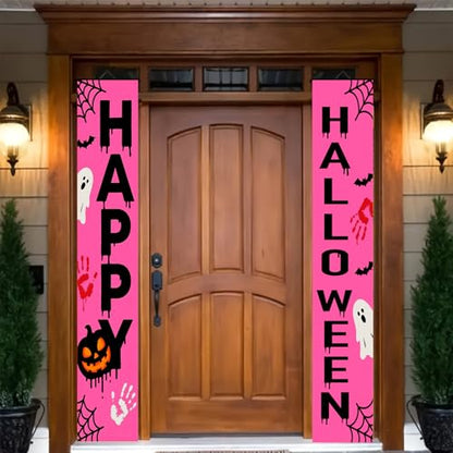 BlissYard Pink Halloween Banner for Front Porch - 12x71 Inch Hanging Door Sign