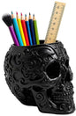 CUZOKOLA Goth Accessories Black Skull Decor for Pen Holder with Strong Resin,Skull Makeup Brush Holder for Vanity Decor,Office Organizer,Skull Planter