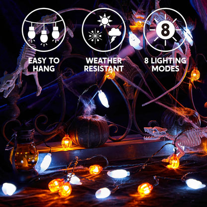 19.7FT Halloween String Lights, 30 LED 3D Ghost Pumpkin Lights, 8 Modes