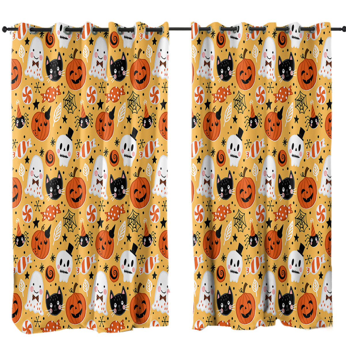 Cool Halloween Candies Ghosts and Pumpkins Curtain