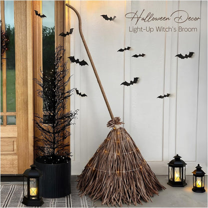 Halloween Decorations - Fall Decor for Home - 5.5 Ft Giant Light-Up Witches Broom - Rustic Farmhouse Decoration for Indoor Outdoor Front Door Porch