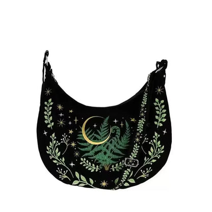 Night Forest Witch Embroidered Shoulder Bag