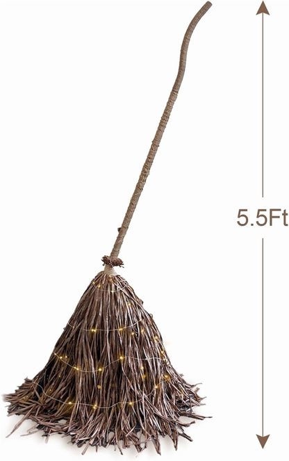 Halloween Decorations - Fall Decor for Home - 5.5 Ft Giant Light-Up Witches Broom - Rustic Farmhouse Decoration for Indoor Outdoor Front Door Porch