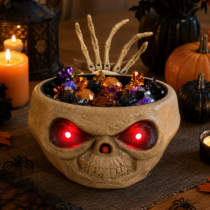 Pumpkin Candy Bowl with Popping Hand, Lights & Sound вЂ“ Halloween Prank Prop